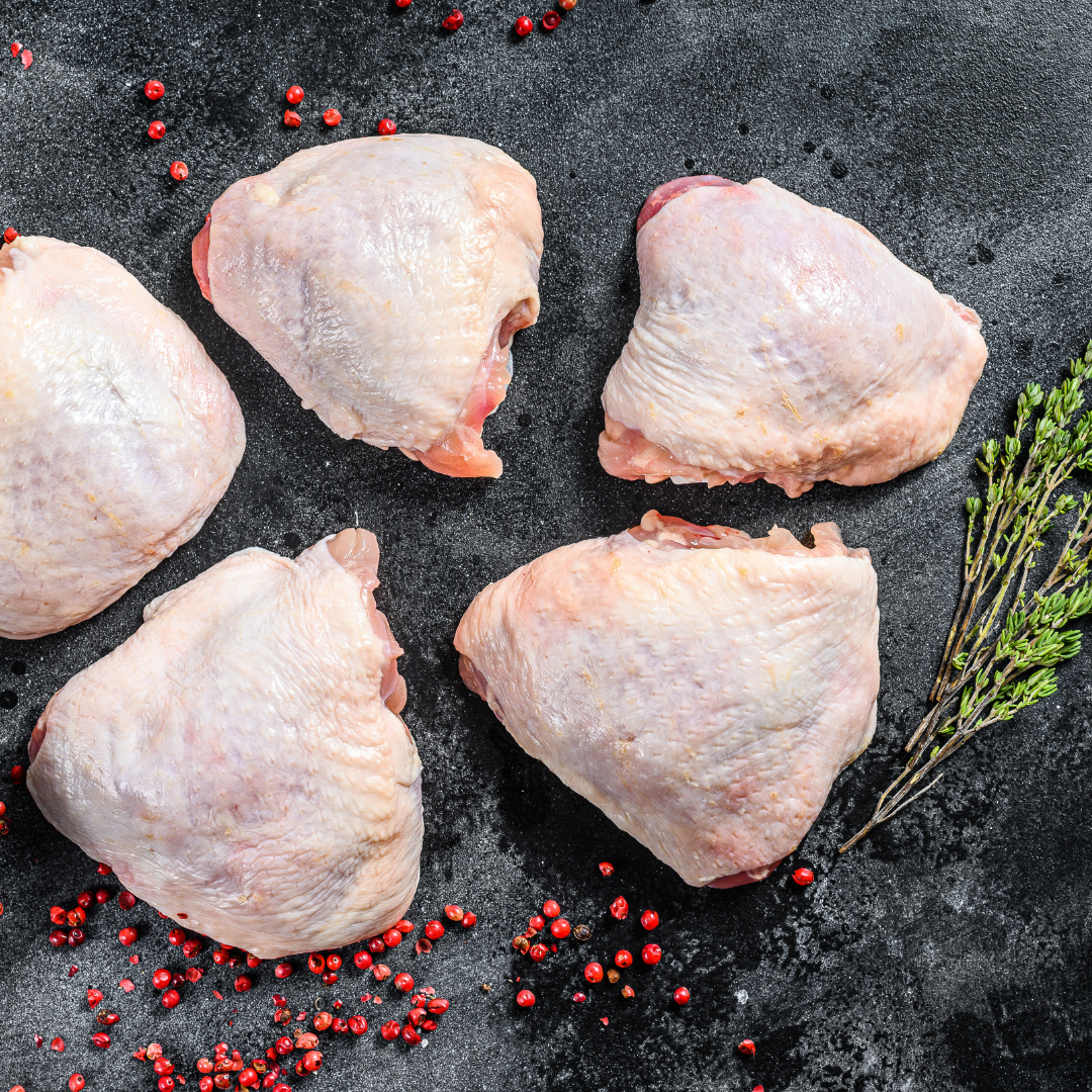 Pasture Raised Chicken Thigh Fillets Skin On - 2kg Bulk Pack