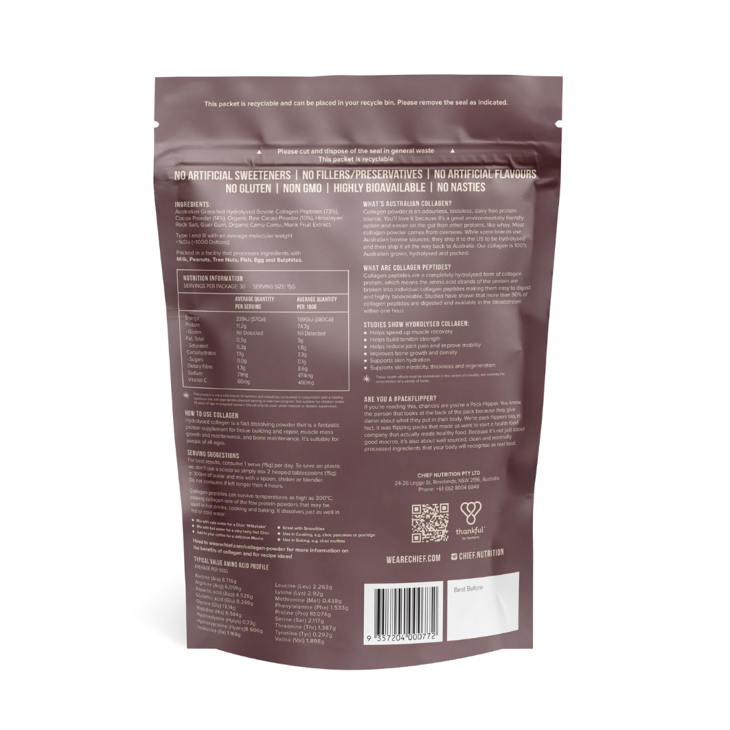 Grass-fed Collagen Protein Powder - Dark Chocolate (30 serves)