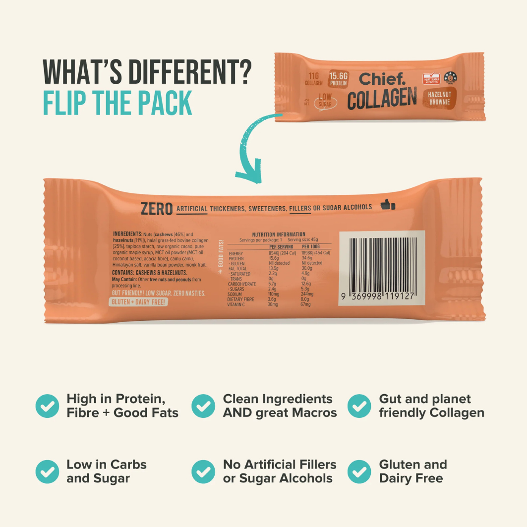 Collagen Protein Hazelnut Brownie Bar